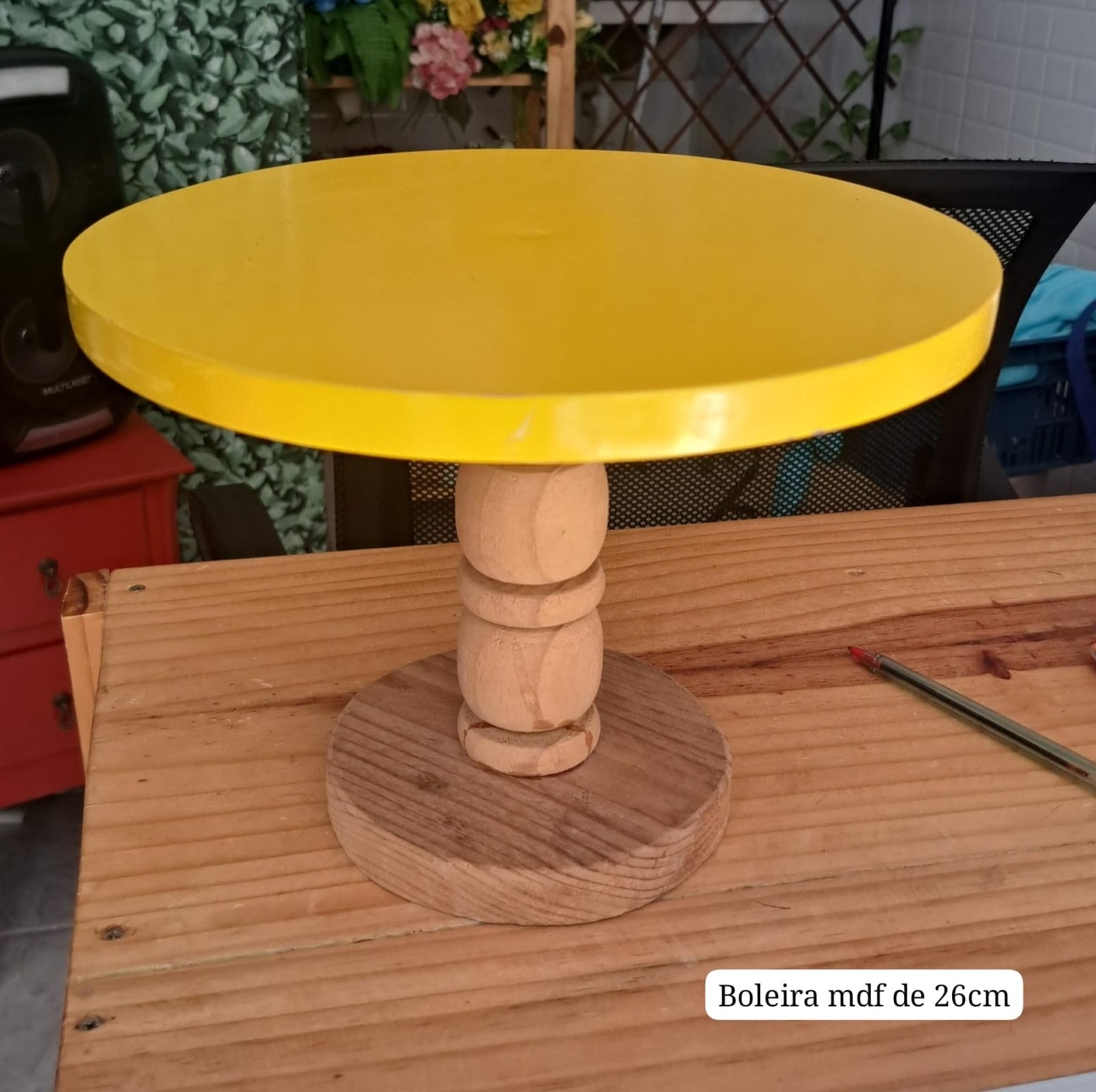 Boleira de Mdf Amarelo de 26Cm - MV festa
