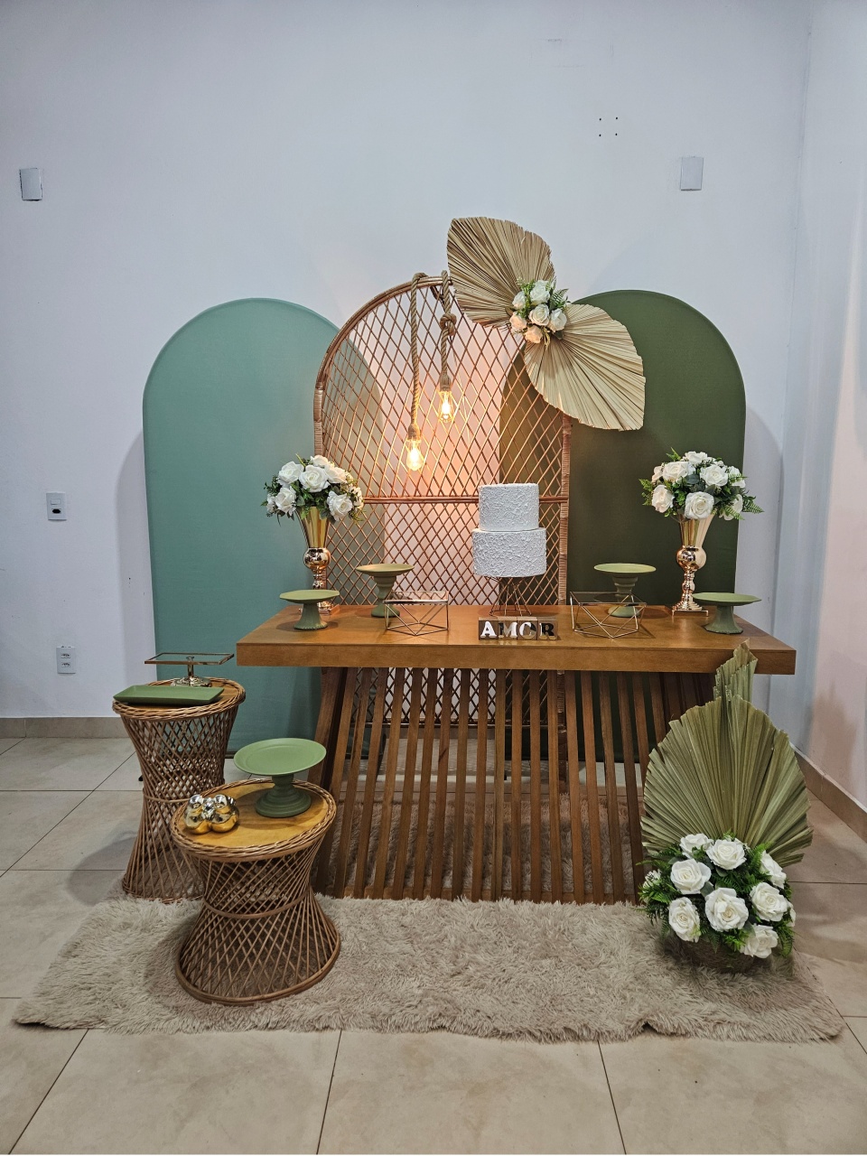 Kit Casamenta/Noivado - Verde Oliva Vime - 3 Painéis - DecorFest