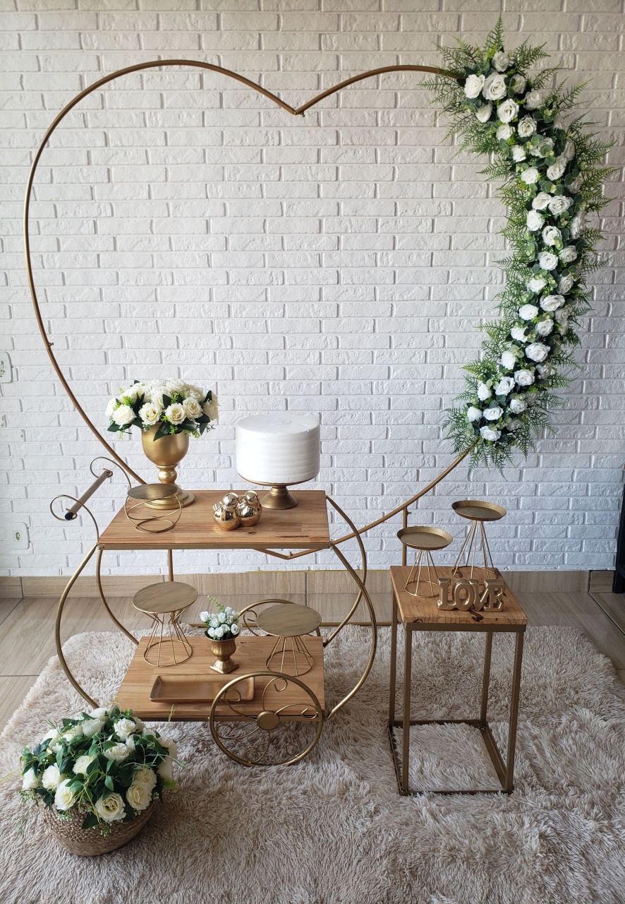 Kit Casamento/Noivado Coração  E Carrinho - Dourado   - DecorFest
