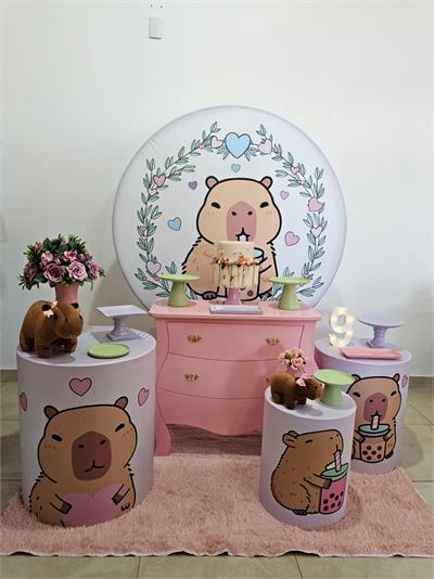 Kit Festa Facil M - Capivara Rosa - DecorFest