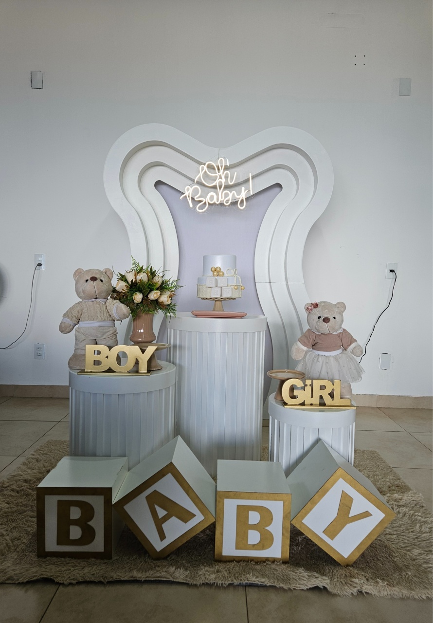 Kit Chá Revelação Painel 3D - Nude - DecorFest