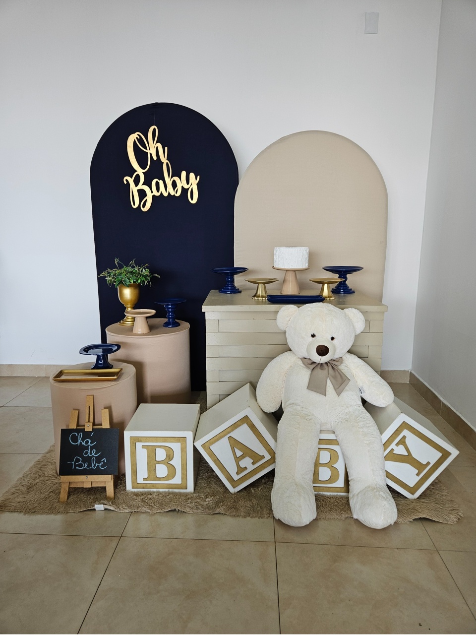 Kit Chá de Bebê G - Nude E Azul Marinho - DecorFest