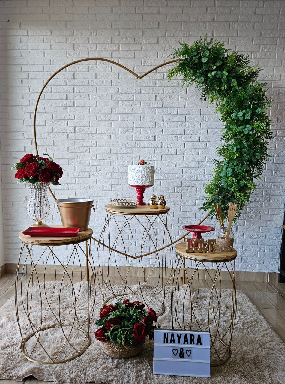 Kit Chá Bar Coração Vermelho E Dourada - DecorFest