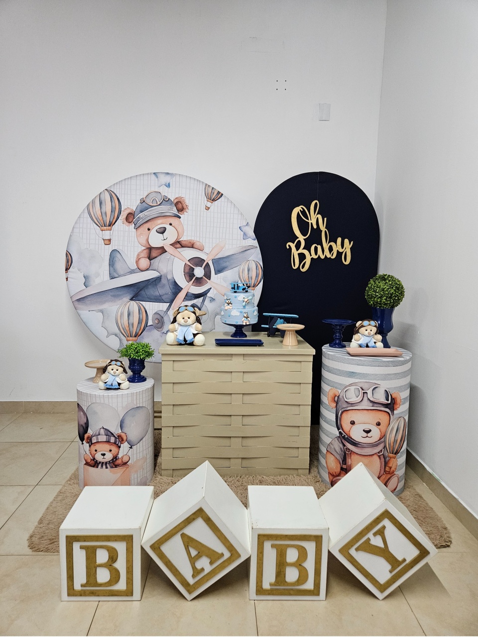 Kit Chá de Bebê G - Urso Aviador - DecorFest