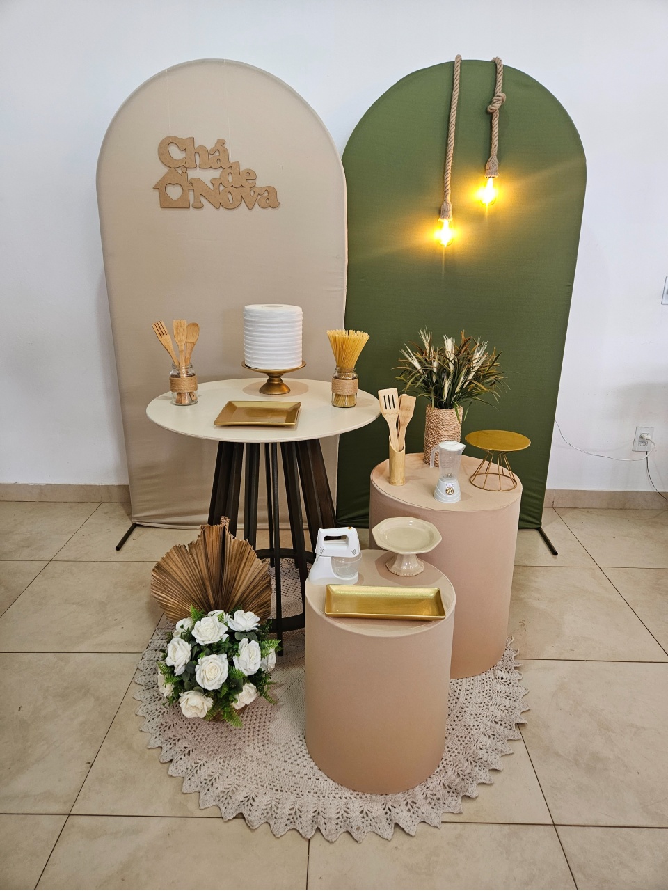 Kit Cha de Cozinha - Nude Com Dourado - DecorFest
