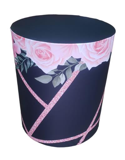 Capa de Mesa Cilindro G - Preto Com Flor Rosa - DecorFest