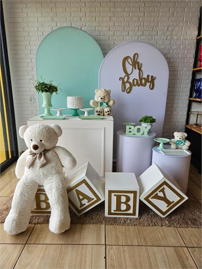 Kit Festa Facil G - Chá de Bebê - Verde Candy E Branco - DecorFest