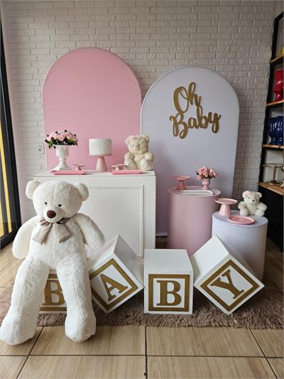 Kit Festa Facil G - Chá de Bebê - Rosa E Branco - DecorFest