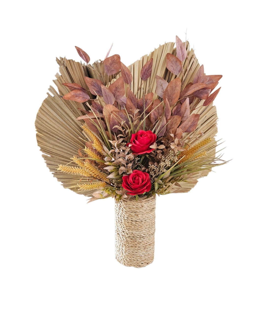 Vaso Sisal Com Arranjo Com Rosa Vermelha - DecorFest
