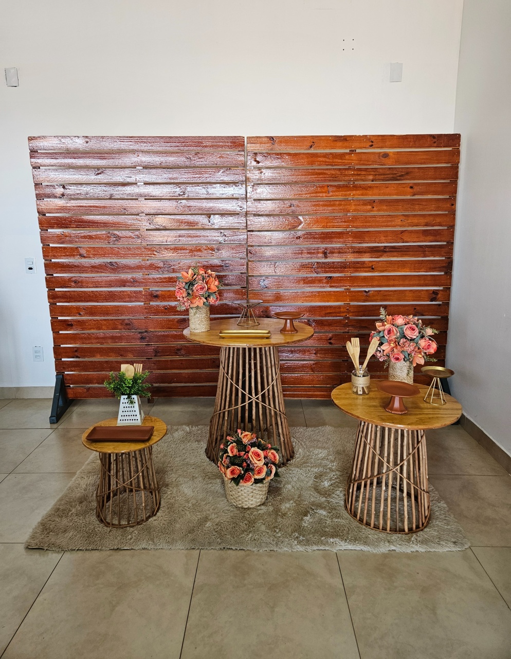 Kit Chá de Cozinha - Terracota Com Painel Madeira Escuro - DecorFest