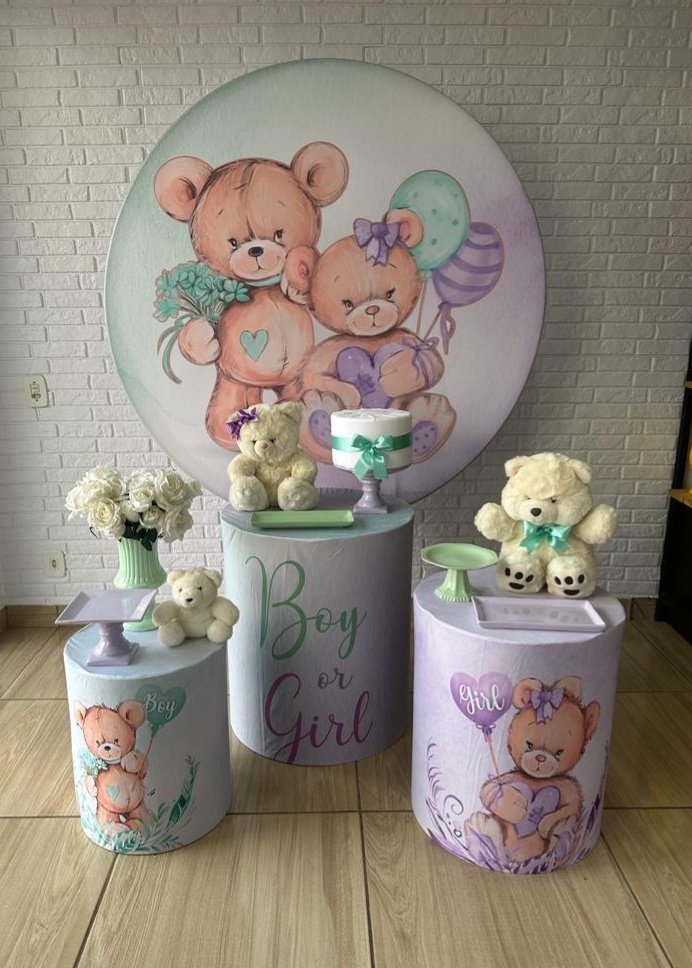 Kit Chá Revelação P - Ursinhos Verde E Lilás - DecorFest