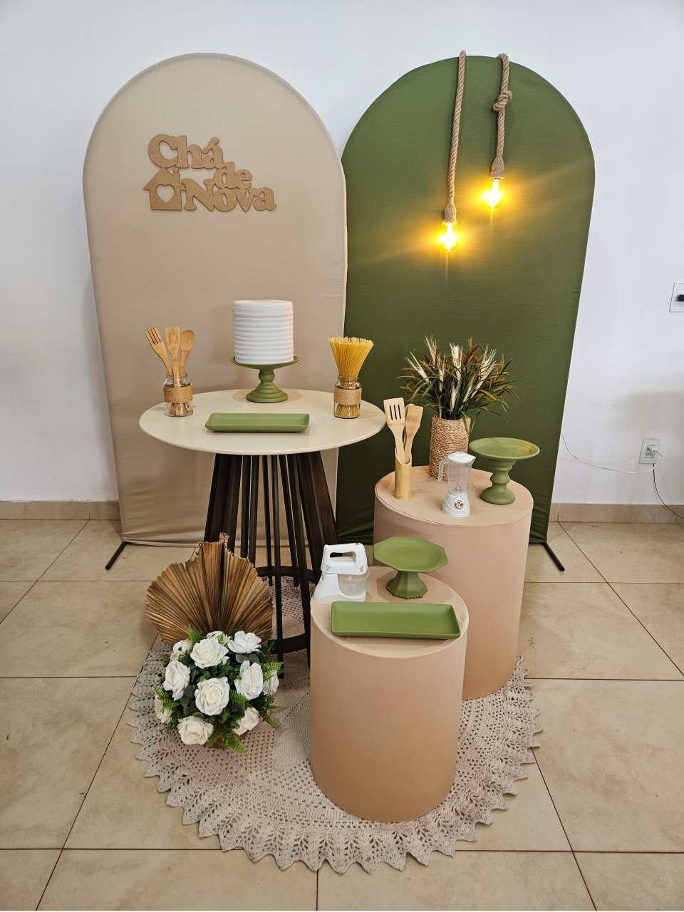 Kit Cha de Cozinha - Nude Com Verde Oliva - DecorFest