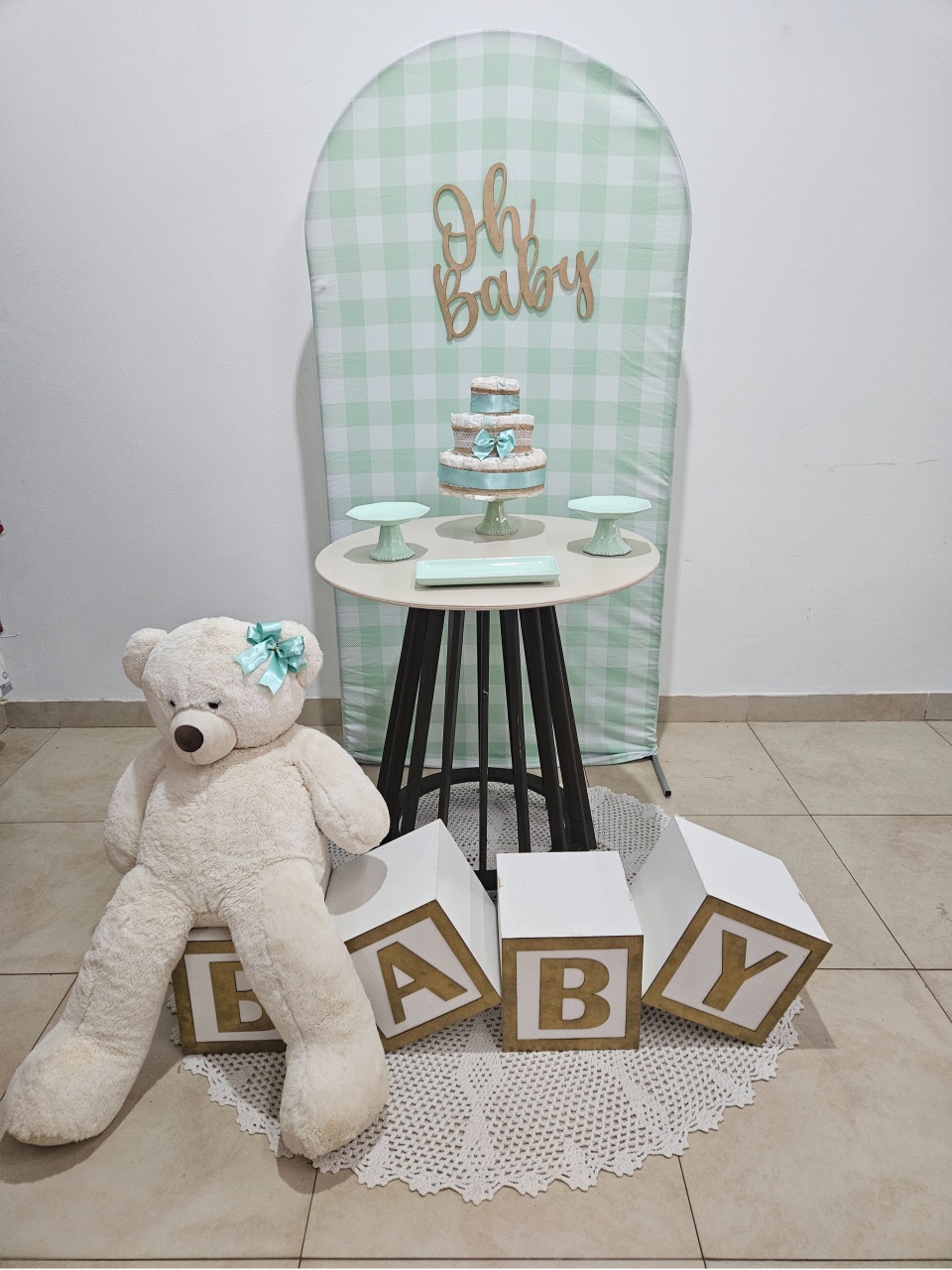 Kit Chá de Bebê P - Verde Candy Xadrez - DecorFest