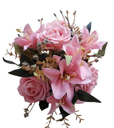 Buque de Rosas E Lirio - Cor de Rosa - DecorFest