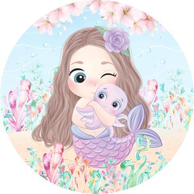 Painel Redondo Sereia Cute - DecorFest