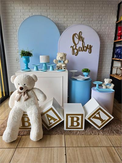 Kit Festa Facil G - Chá de Bebê - Azul E Branco - DecorFest