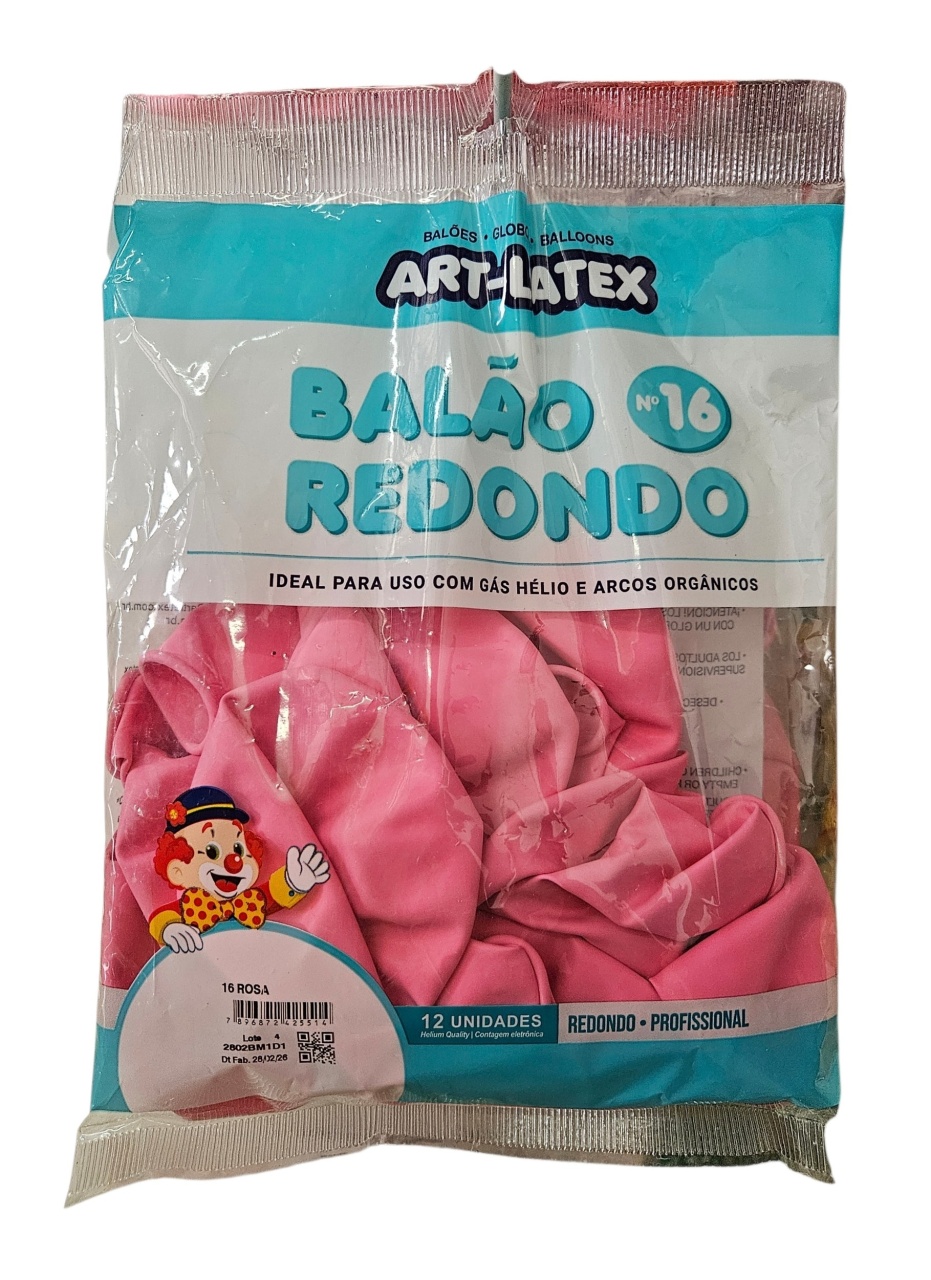 Balão Art-Latex 16" - Rosa Com 12 Unidades - DecorFest