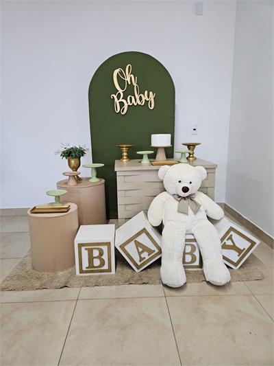 Kit Chá Revelação Ou Chá de Bebê - Nude E Verde Oliva - DecorFest
