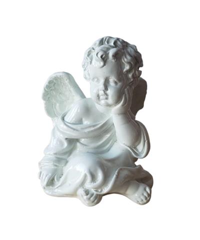 Anjo Branco Louça Sentado - DecorFest