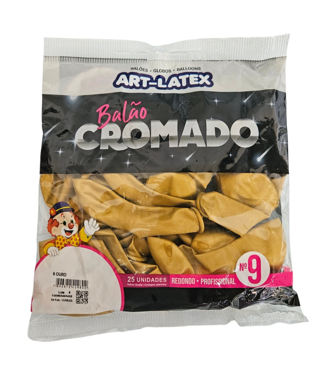 Balão Art-Latex 9" - Dourado Cromado Com 25 Unidades - DecorFest