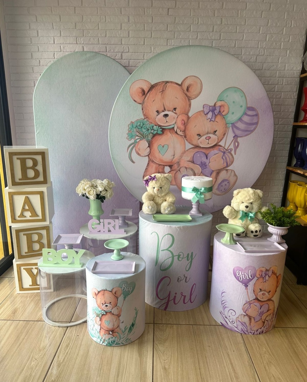 Kit Chá Revelação G - Ursinhos Verde E Lilás - DecorFest