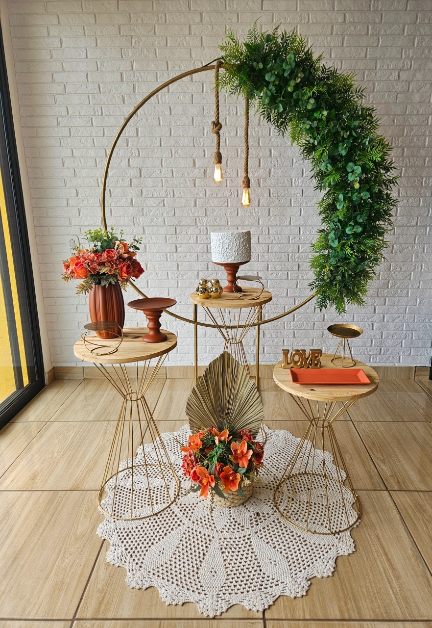 Kit Casamento/Noivado - Terracota E Dourado (Arranjo Folhagem) - DecorFest