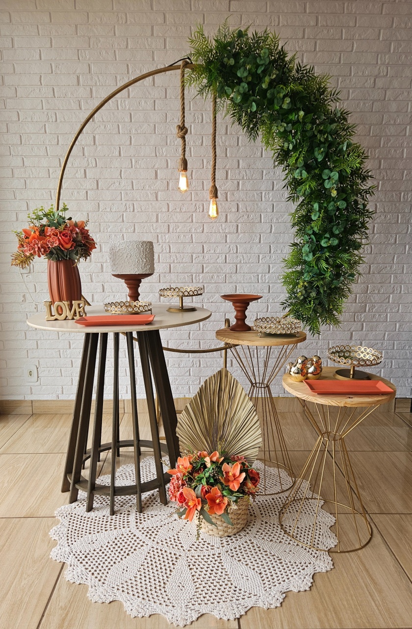 Kit Casamento/Noivado - Terracota E Pedraria ( Arranjo Folhagem) - DecorFest
