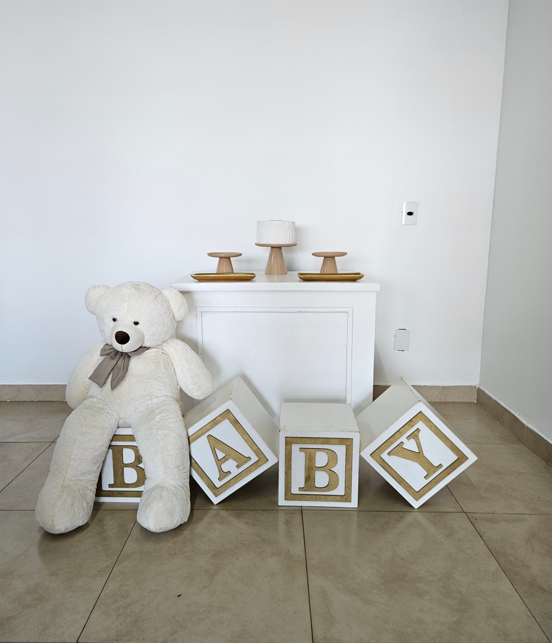 Kit Chá de Bebê - Branco E Nude - DecorFest