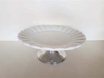 Bandeja Redonda Alta Branca Com Pé Espelhado - Louça - DecorFest