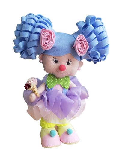 Boneco Palhaça Cabelo Azul - Circo Rosa - DecorFest