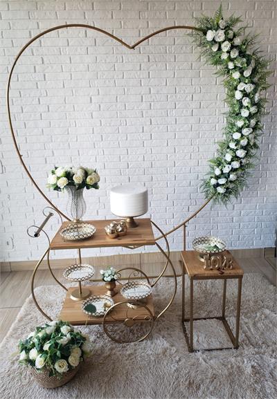 Kit Casamento/Noivado Coração  E Carrinho - Dourado Com Pedraria - DecorFest