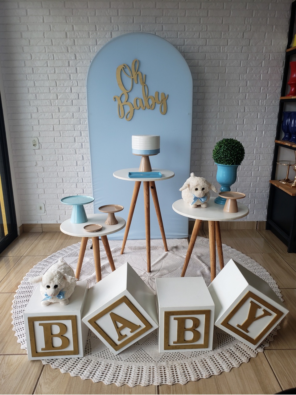 Kit Chá de Bebê - Azul Candy E Nude Com Ovelha - DecorFest