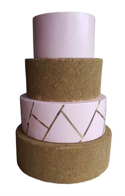 Bolo Rosa Com Glitter Dourado - DecorFest