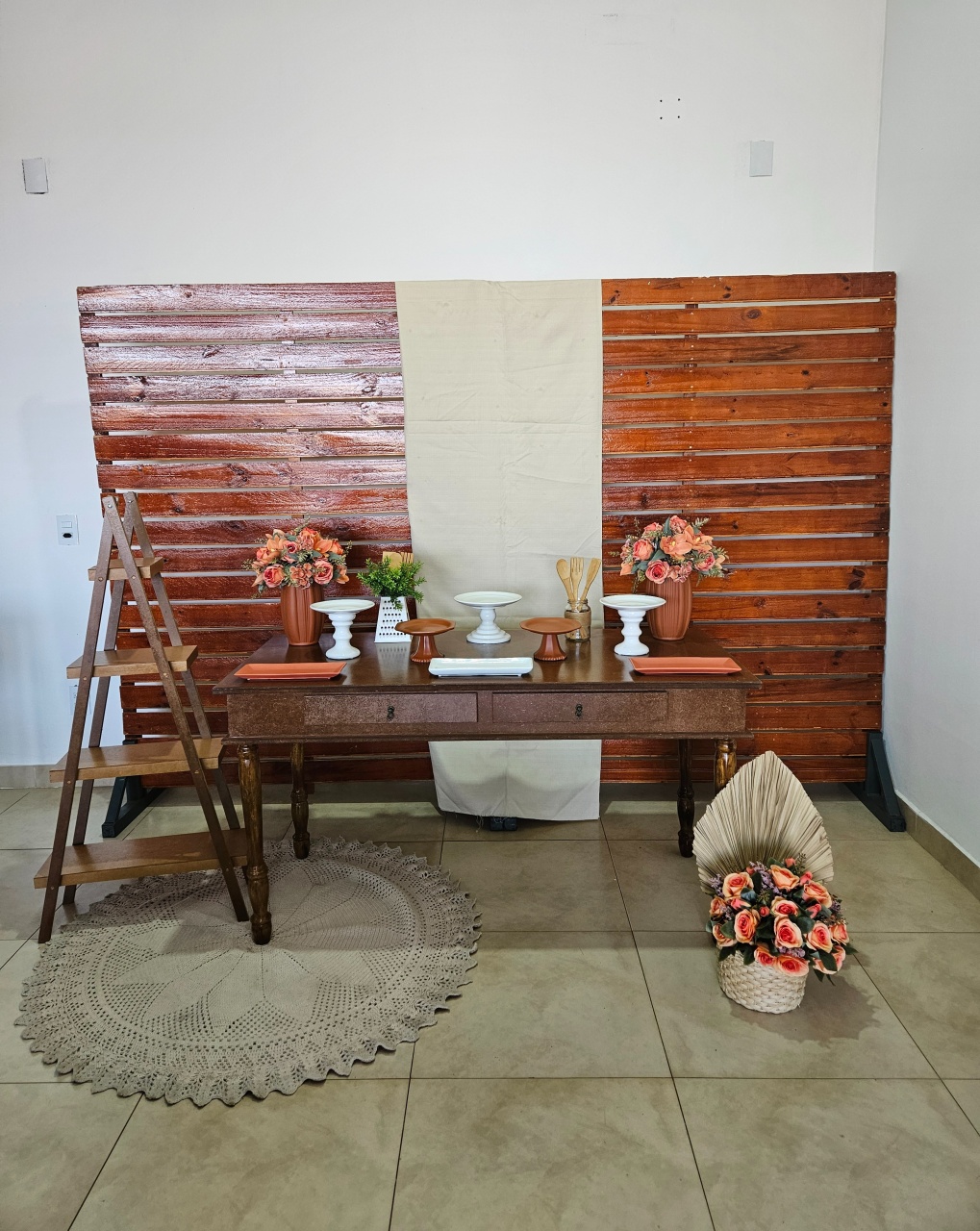 Kit Chá de Cozinha - Terracota Com Branco E Escadinha - DecorFest