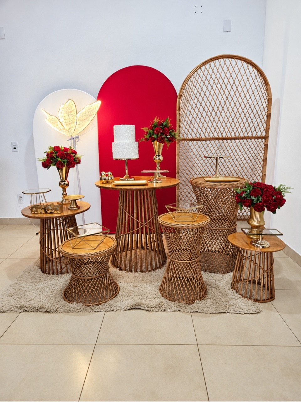 Kit Casamento/Noivado - Vermelho E Vime Com Borboleta - DecorFest