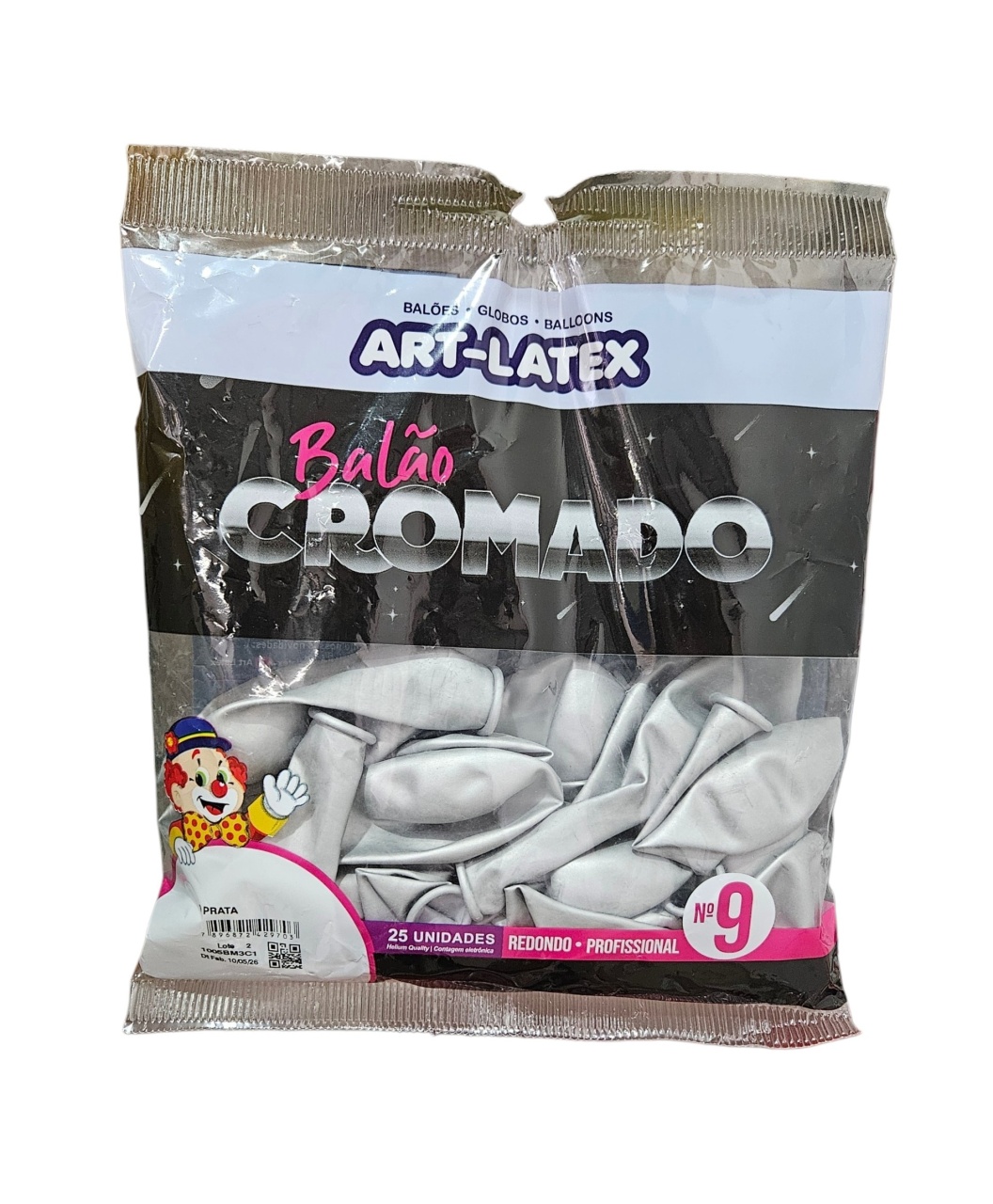 Balão Art-Latex 9" - Prata Cromado Com 25 Unidades - DecorFest