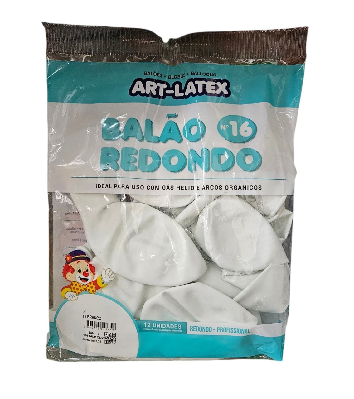 Balão Art-Latex 16" - Branco Com 12 Unidades - DecorFest
