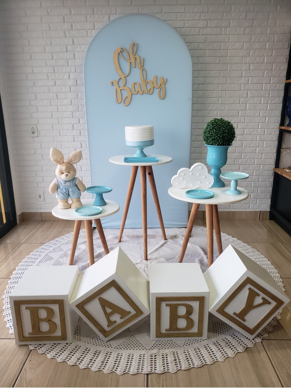 Kit Chá de Bebê - Azul Candy - Coelho E Nuvem - DecorFest