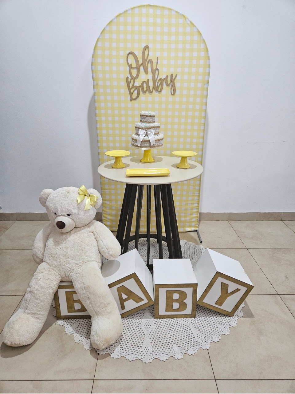 Kit Chá de Bebê P - Amarelo Candy Xadrez - DecorFest
