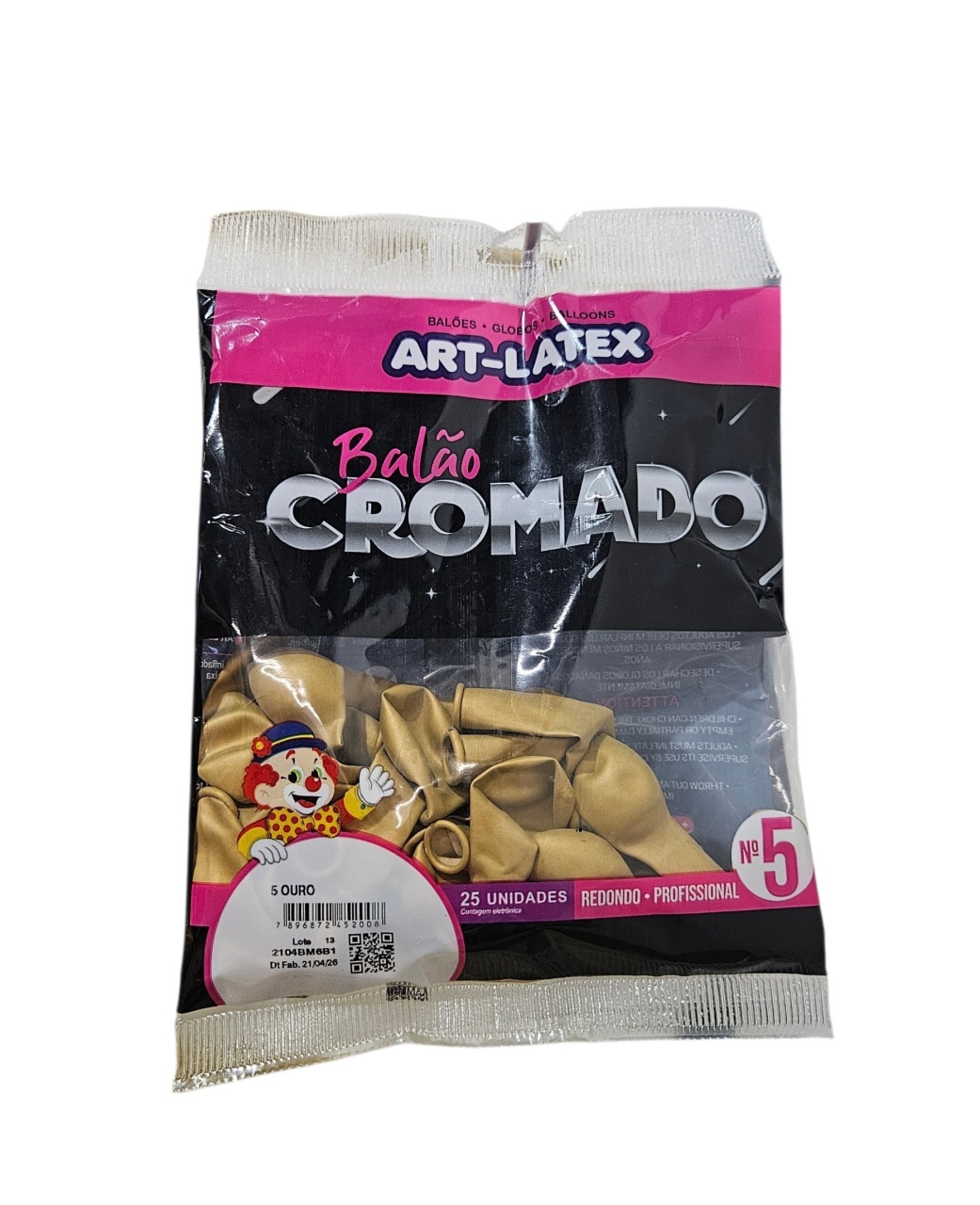 Balão Art-Latex 5" - Cromado Dourado Com 25 Unidades - DecorFest