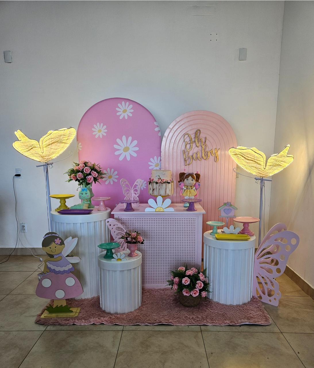 Kit Chá de Bebê - Jardim Margarida Com Borboletas - DecorFest
