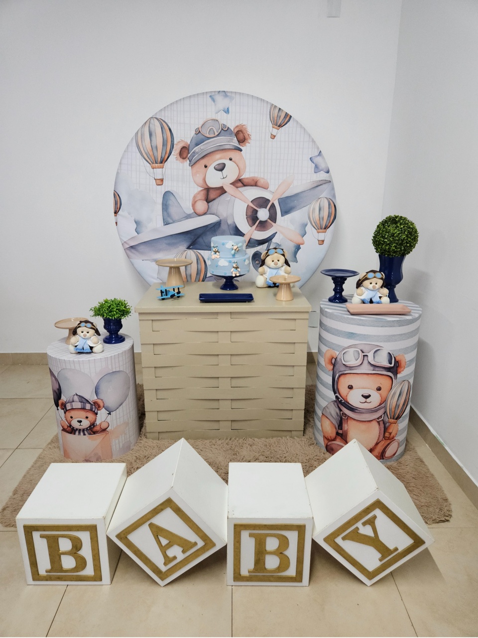 Kit Chá de Bebê M - Urso Aviador - DecorFest