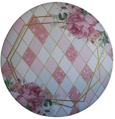Painel Redondo Flor Rosa E Dourado - DecorFest