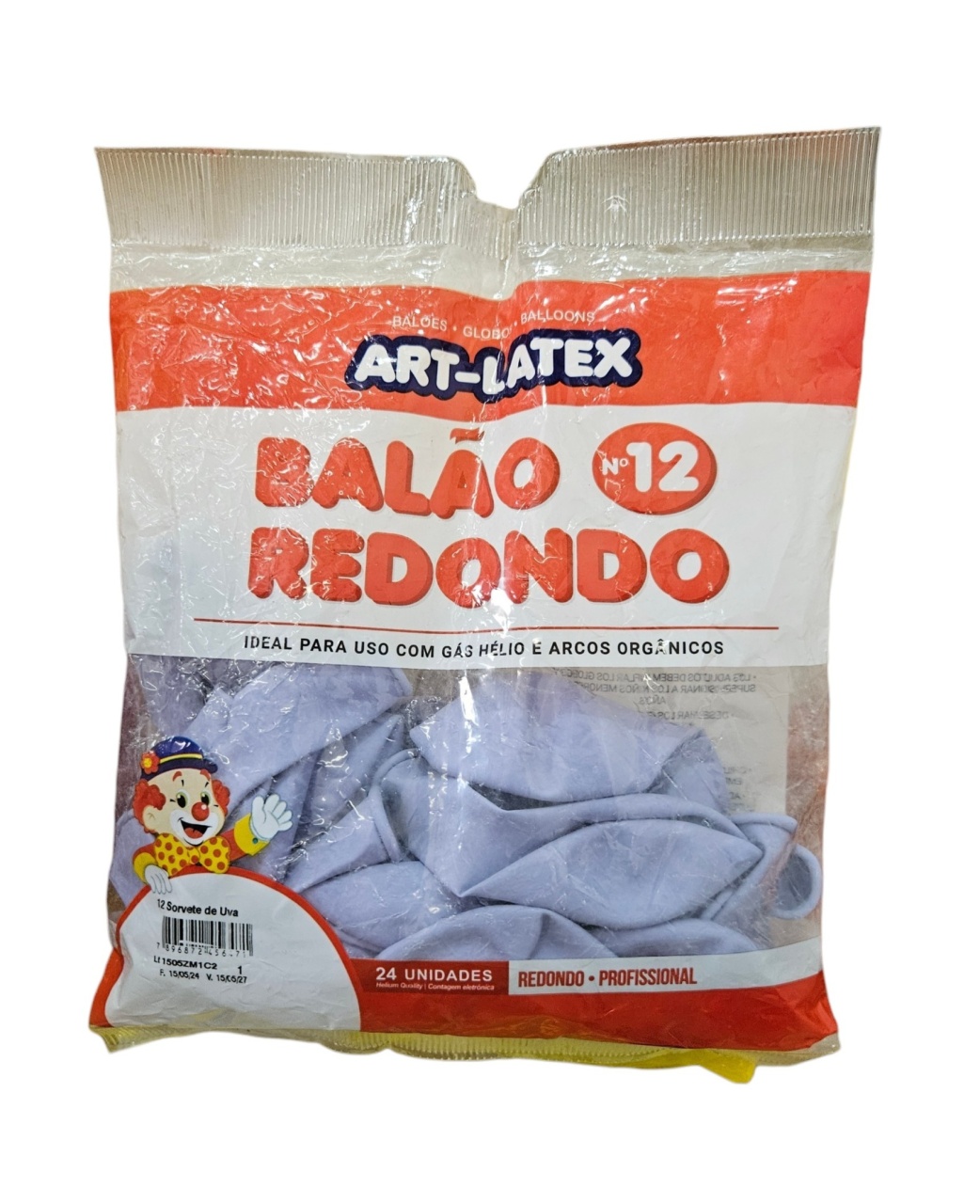Balão Art-Latex 12" - Sorvete de Uva Com 24 Unidades - DecorFest