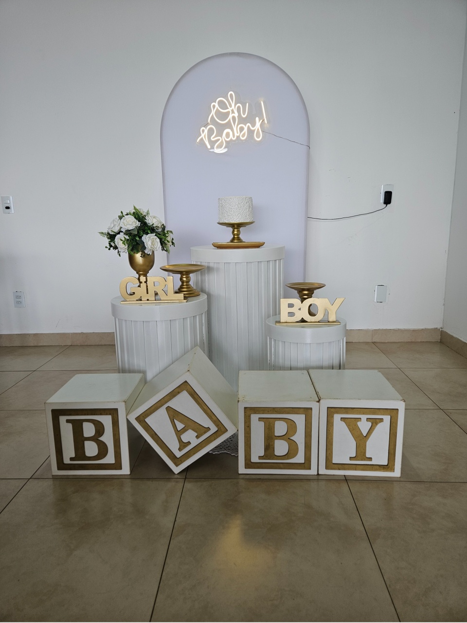 Kit Chá Revelação - Branco E Dourado - DecorFest