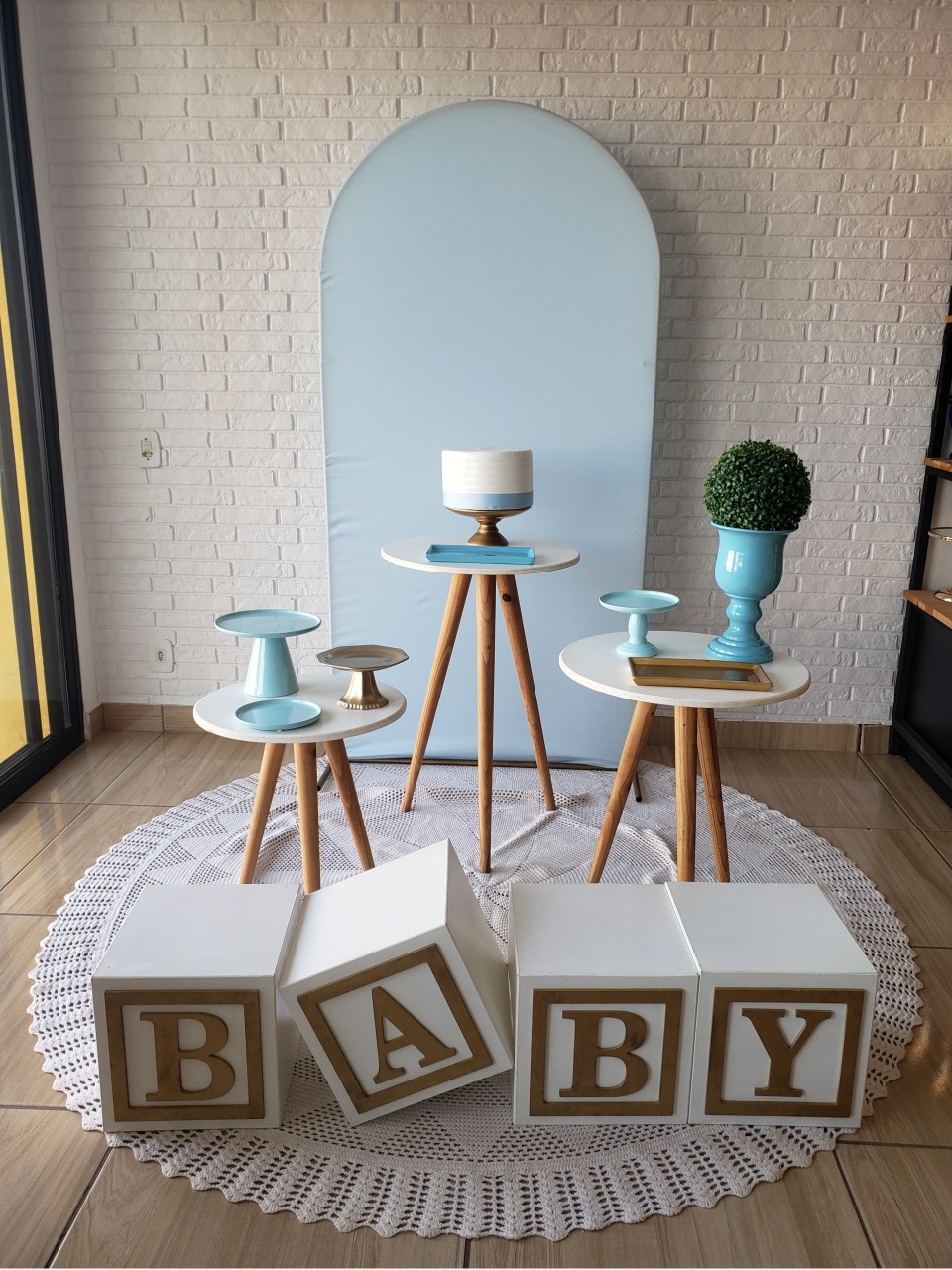 Kit Chá de Bebê - Azul Candy E Dourado Com Cubo - DecorFest