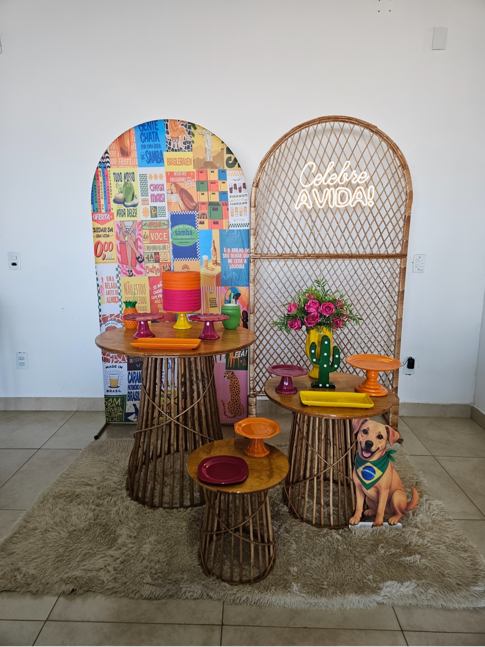 Kit - Brasilidades Painel E Mesas Vime 1 - DecorFest
