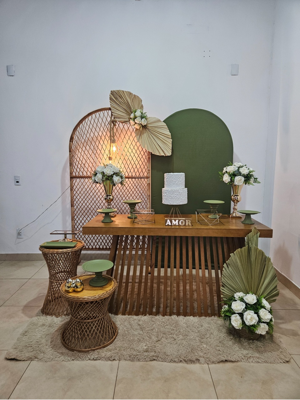 Kit Casamenta/Noivado - Verde Oliva Vime - 2 Painéis - DecorFest