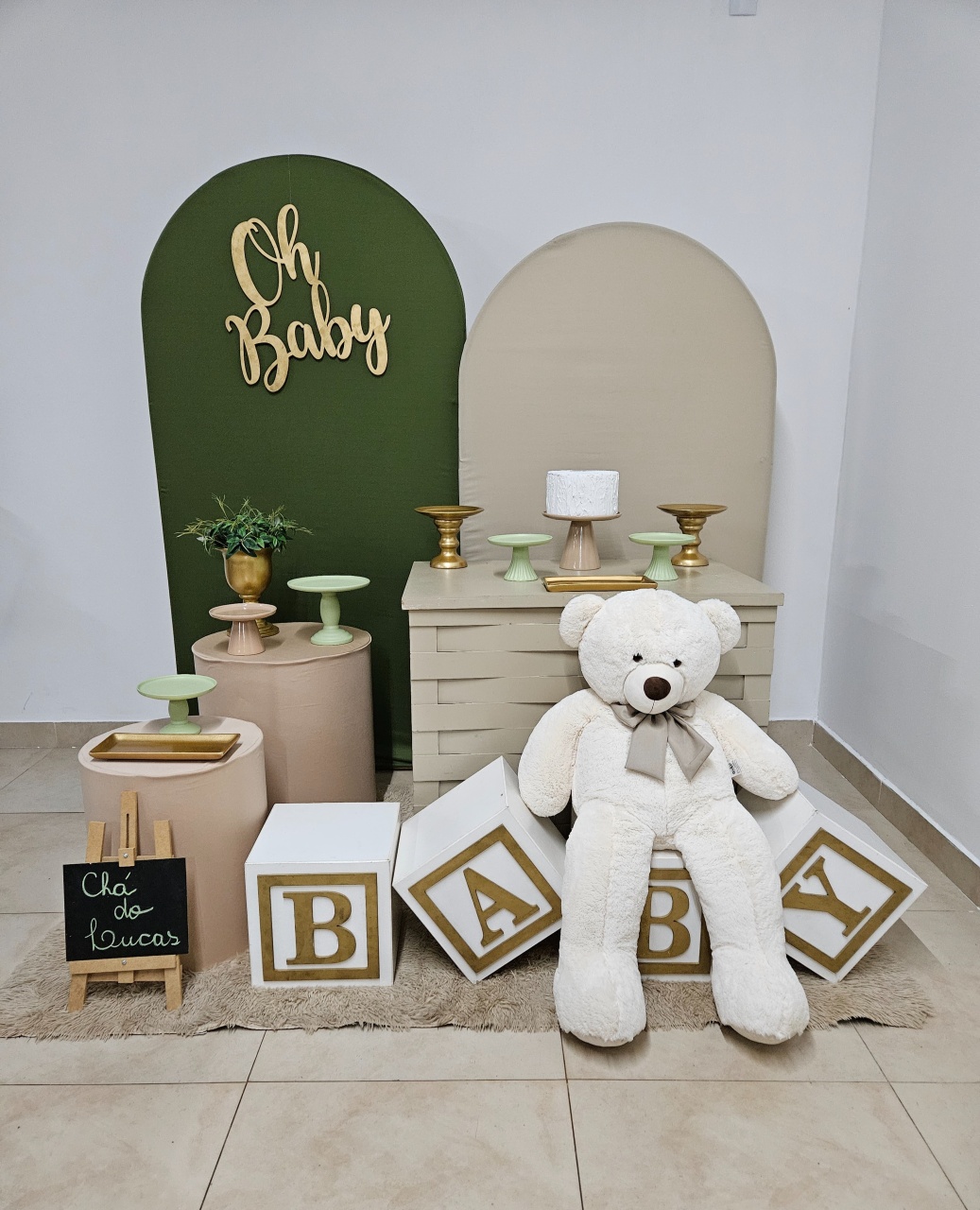 Kit Chá de Bebê G - Nude E Verde Oliva - DecorFest