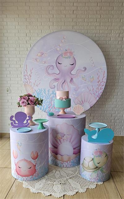 Kit Festa Facil P - Fundo Do Mar Menina - DecorFest